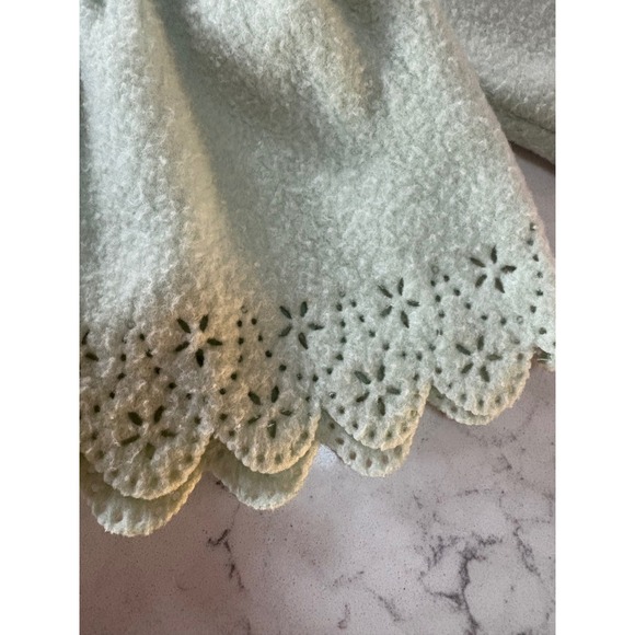 Baby Girls Mint Green Fleece Coat Jacket Floral Bows Scalloped Collar - Picture 7 of 9